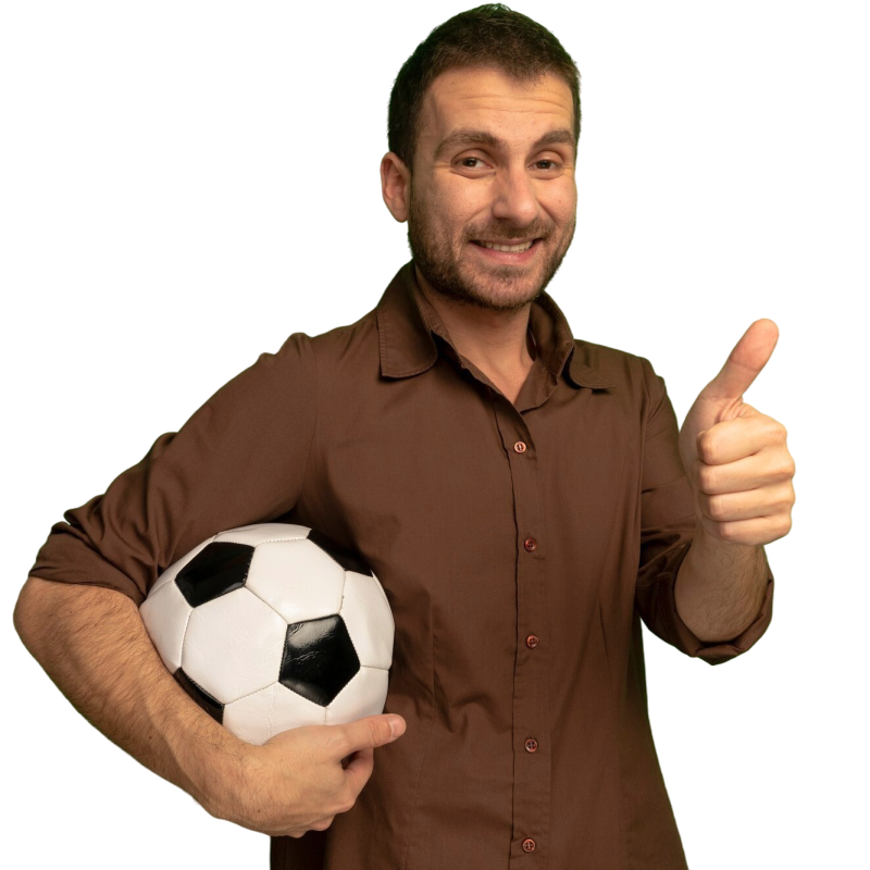 smiling-young-caucasian-man-holding-soccer-ball-looking-camera-showing-thumb-up-isolated-green-background-with-copy-space