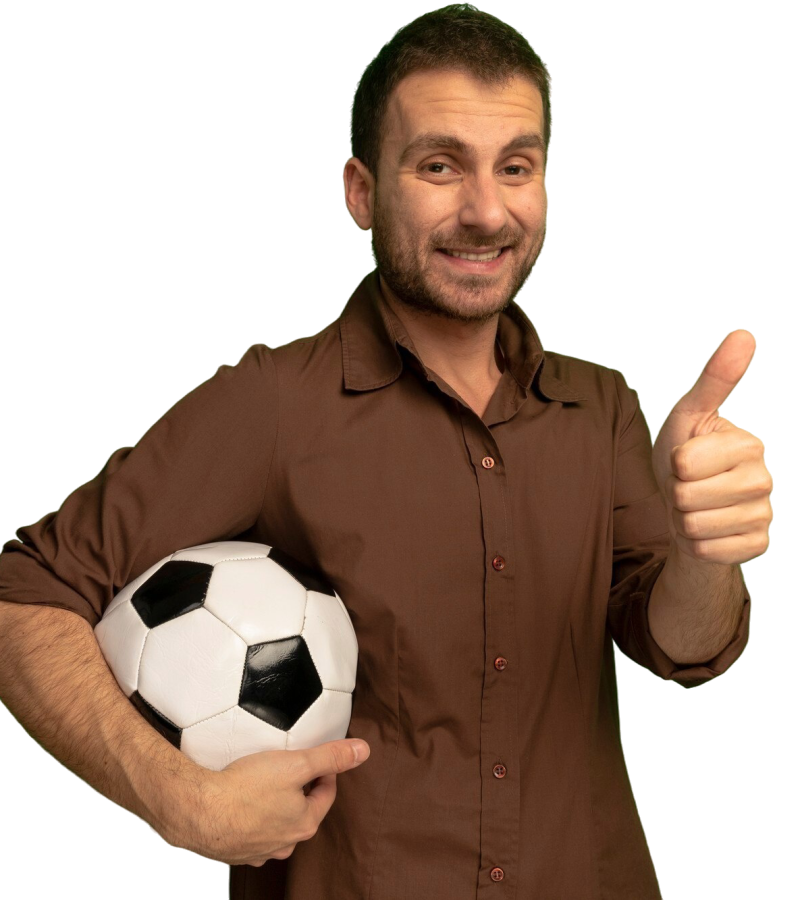 smiling-young-caucasian-man-holding-soccer-ball-looking-camera-showing-thumb-up-isolated-green-background-with-copy-space